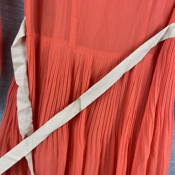 Free People Womens Dress Orange Chiffon 2 With Slip Sheer Boho 60s Lace Pleated - Picture 11 of 11